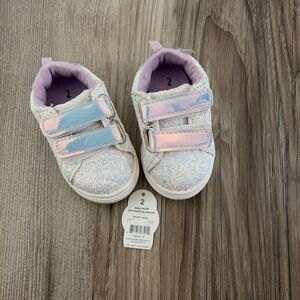 Wonder Nation Iridescent Glitter Velcro Sneakers Girls Size 2 White